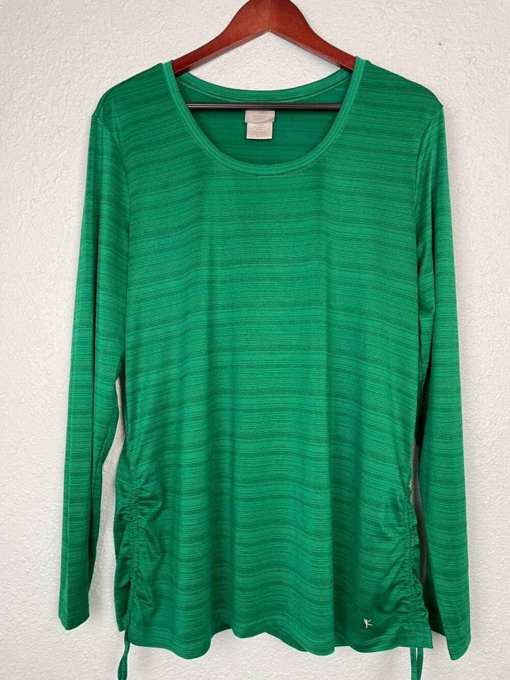 Danskin Now XXL Green Athletic Top Long Sleeve Ruched Drawstring Sides XXL (217)